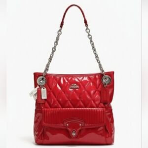 Coach NWT 2011 Poppy Cherry Red Liquid Gloss Patent Leather Quilted Bag